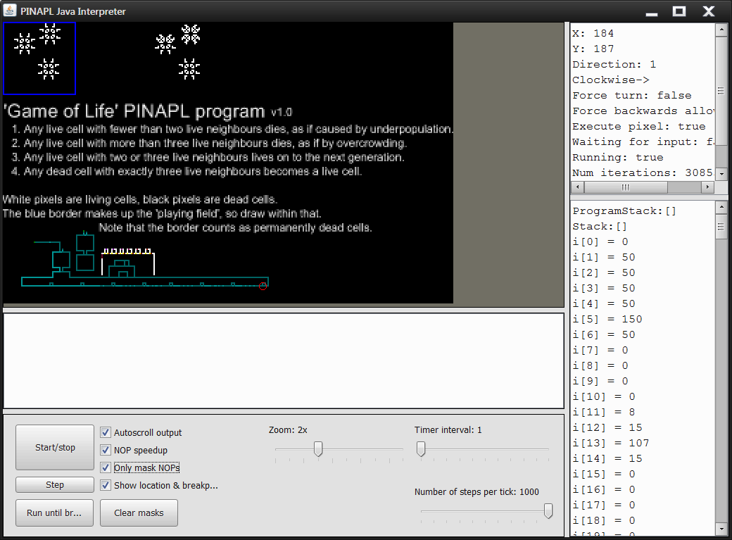 A screenhot of the Java PINAPL Interpreter