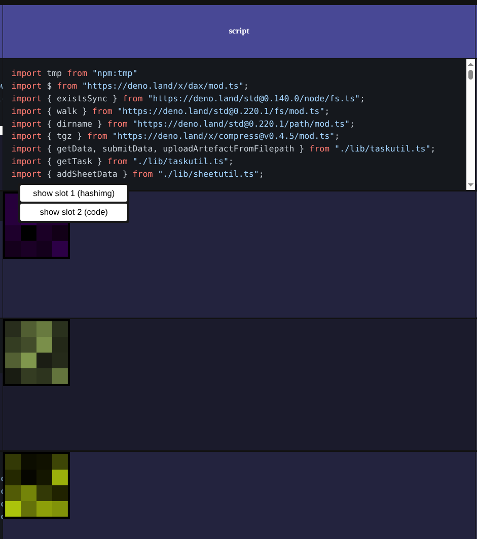 sheetbot screenshot showing multiple widgets for the script column